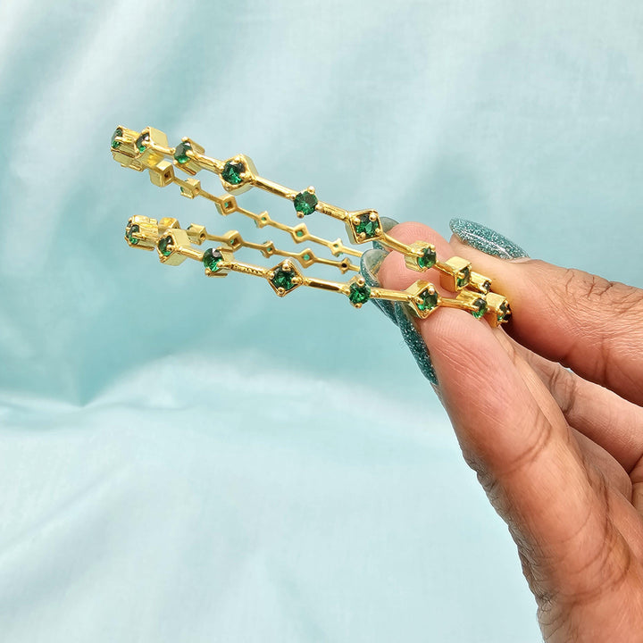92.5 Green silver Bangle set, 22k Gold Plated Pure silver bangles, Green stone Traditional Bangles, Wedding Bangles, set of 2, Mix n Match.