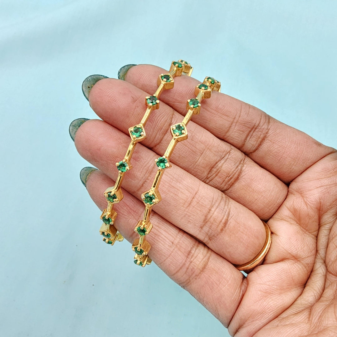 92.5 Green silver Bangle set, 22k Gold Plated Pure silver bangles, Green stone Traditional Bangles, Wedding Bangles, set of 2, Mix n Match.