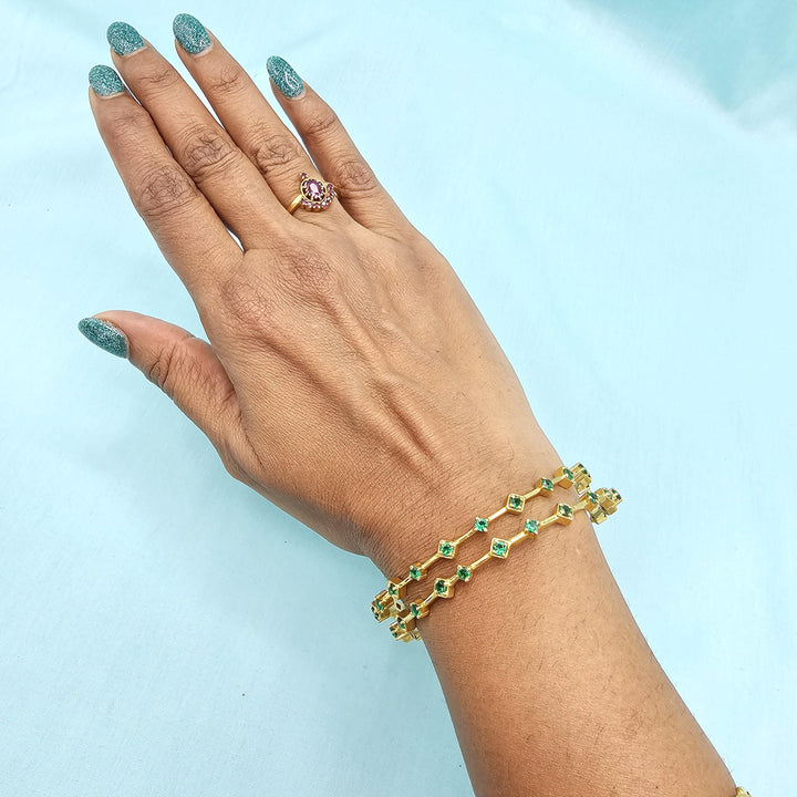 92.5 Green silver Bangle set, 22k Gold Plated Pure silver bangles, Green stone Traditional Bangles, Wedding Bangles, set of 2, Mix n Match.