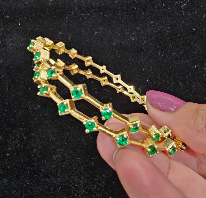 92.5 Green silver Bangle set, 22k Gold Plated Pure silver bangles, Green stone Traditional Bangles, Wedding Bangles, set of 2, Mix n Match.