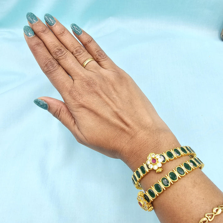 Silver Emerald Screw bangles
