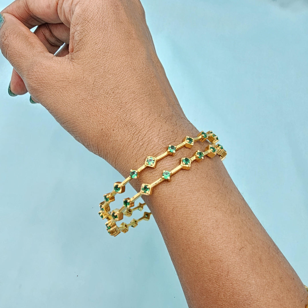 92.5 Green silver Bangle set, 22k Gold Plated Pure silver bangles, Green stone Traditional Bangles, Wedding Bangles, set of 2, Mix n Match.