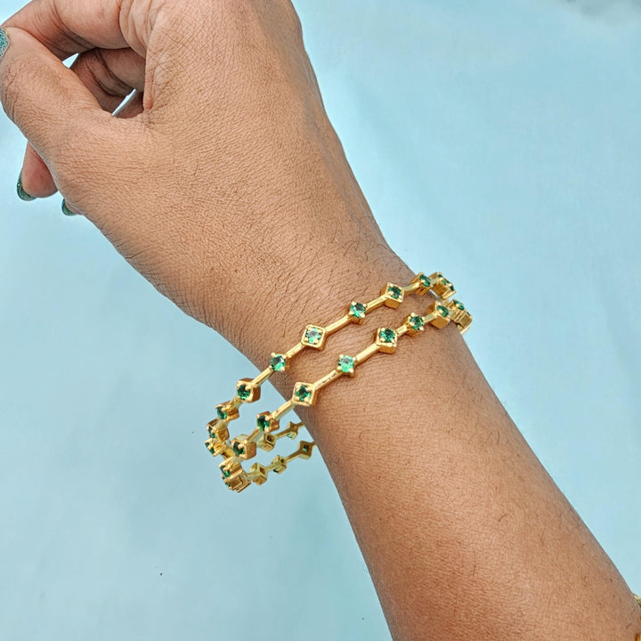 92.5 Green silver Bangle set, 22k Gold Plated Pure silver bangles, Green stone Traditional Bangles, Wedding Bangles, set of 2, Mix n Match.