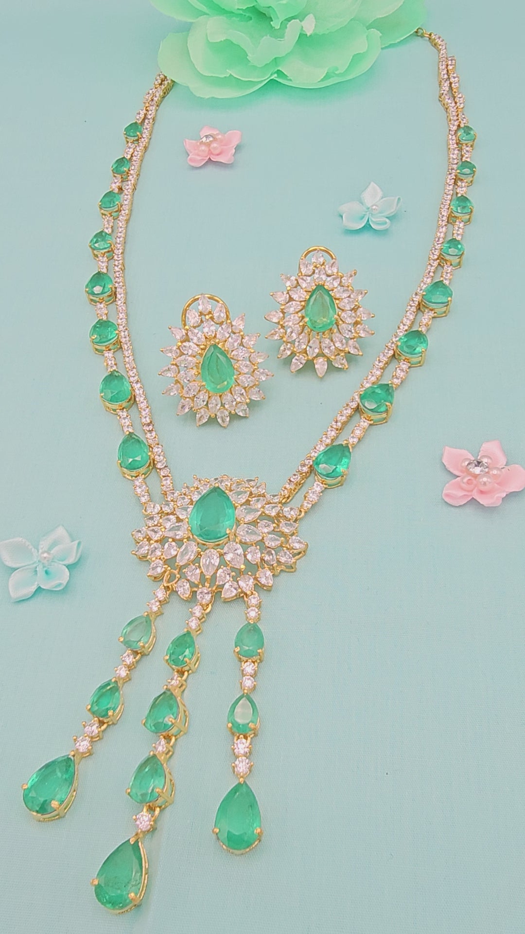 Emerald long Necklace Set