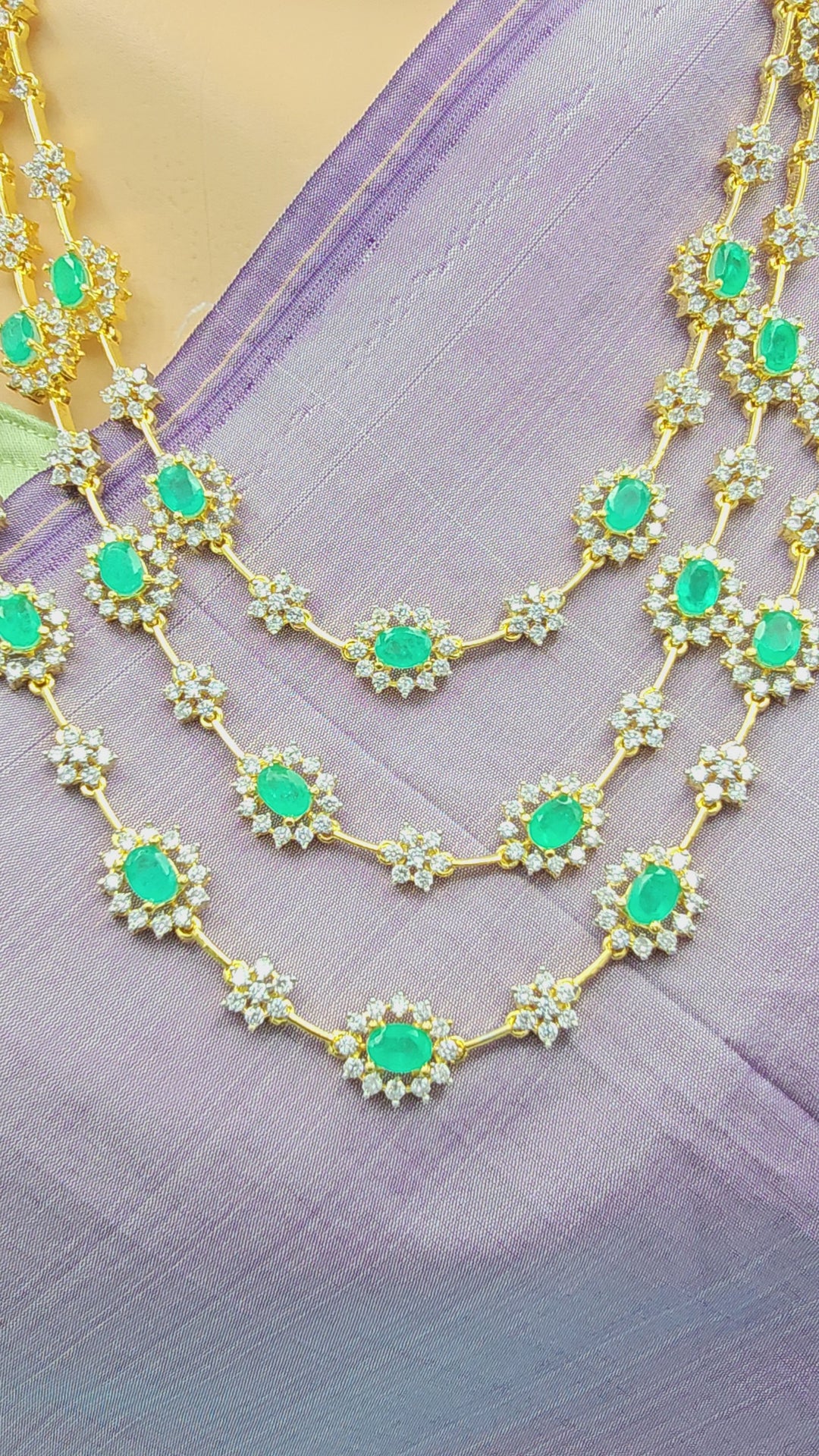 3 Layer Russian Emerald Necklace Set
